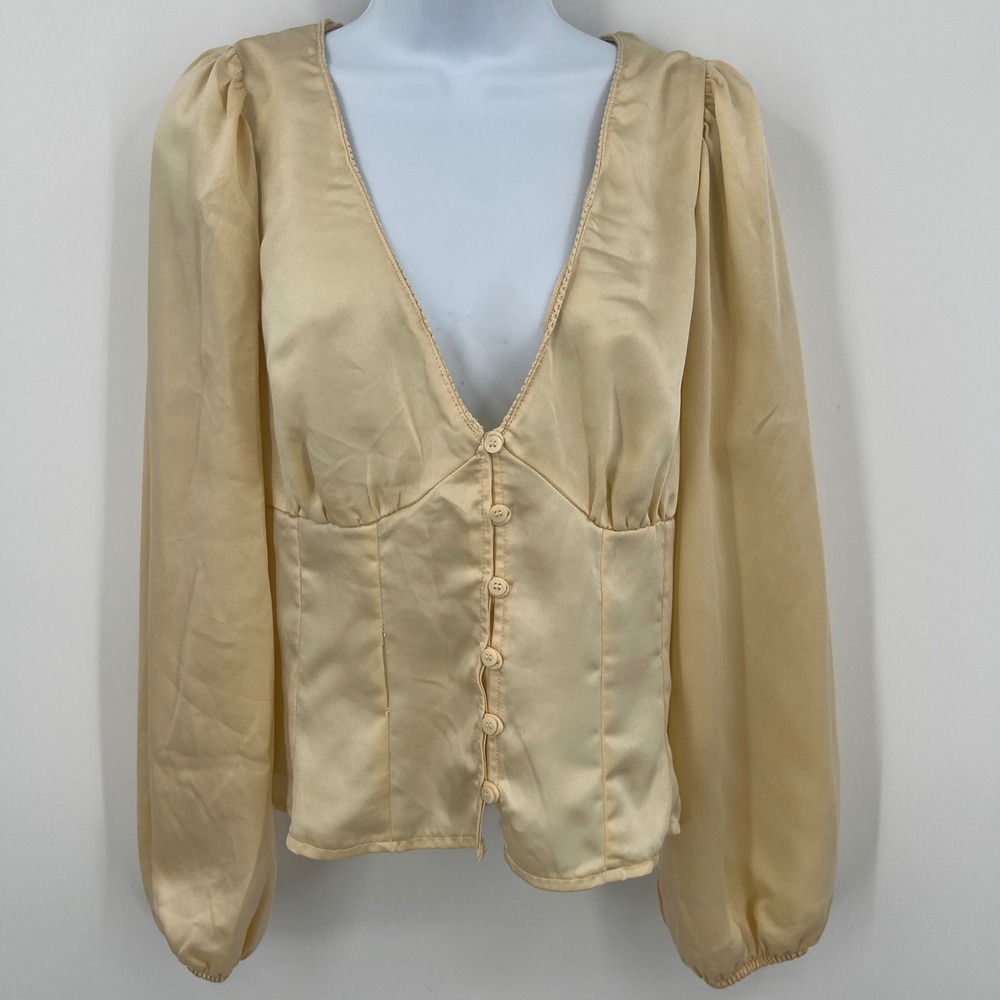 Divided Corset Top Satin Cream Victorian Size L Prairie Cottage Retro‎ Tie Back